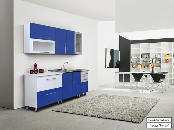 Гарнитур кухонный Мыло 224 2000х718, цвет Синий/Белый металлик в Чебоксарах - изображение
