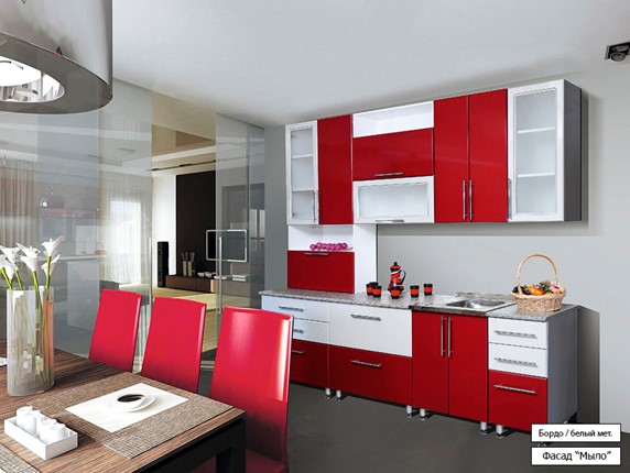 Гарнитур кухонный Мыло 224 2600, цвет Бордо/Белый металлик в Чебоксарах - изображение