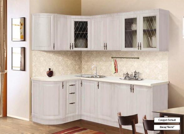 Кухня угловая Веста 1330х2200, цвет Сандал белый в Чебоксарах - изображение