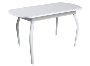 Кухонный обеденный стол ПГ-06 ЛДСП, белый ЛДСП/32 гнутые крашеные металл белый в Чебоксарах