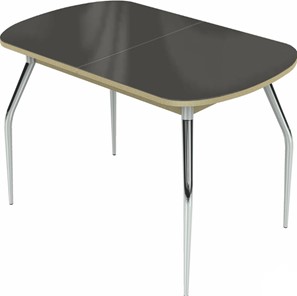 Обеденный раздвижной стол Ривьера исп.1 хром №5 (стекло коричневое/дуб выбеленный) в Чебоксарах