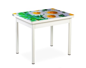 Кухонный пристенный стол СПА-01 СТФ, белый/фотопечать ромашки/опоры прямые белые в Чебоксарах