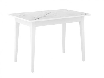 Кухонный стол раскладной Dikline M110 Белый/стекло белый мрамор сатин/ножки MM белые в Чебоксарах
