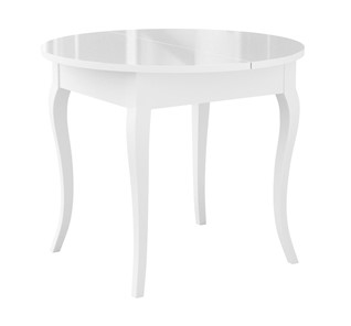 Обеденный раздвижной стол Dikline MR100 Белый/стекло белое глянец/ножки MC белые в Чебоксарах