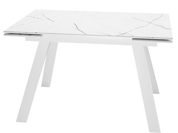 Кухонный стол раздвижной DikLine SKM140 Керамика Белый мрамор/подстолье белое/опоры белые (2 уп.) в Чебоксарах