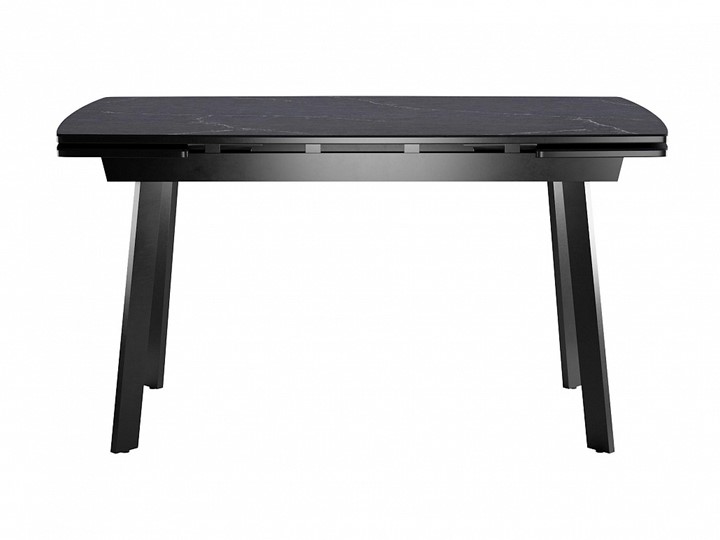 Кухонный стол раскладной Dikline US140 Стекло мрамор черный сатин/ножки черные в Чебоксарах - изображение 1