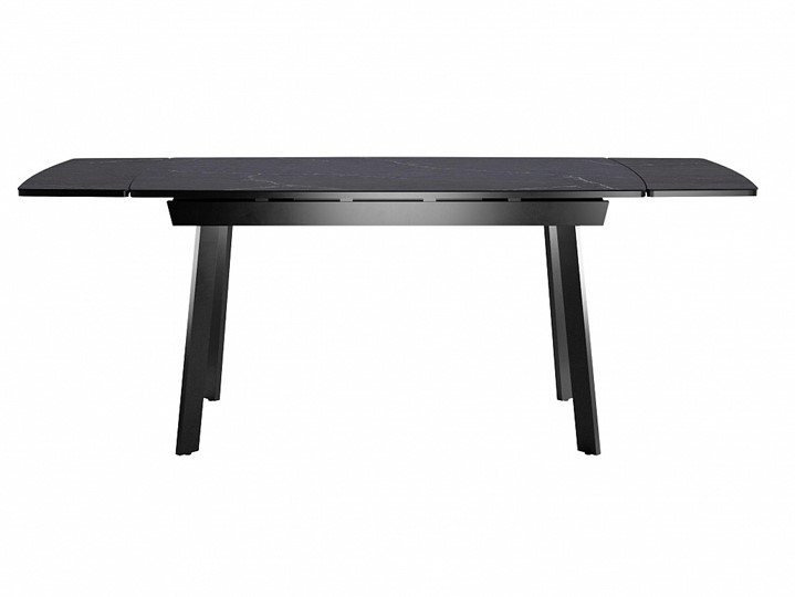 Кухонный стол раскладной Dikline US140 Стекло мрамор черный сатин/ножки черные в Чебоксарах - изображение 3