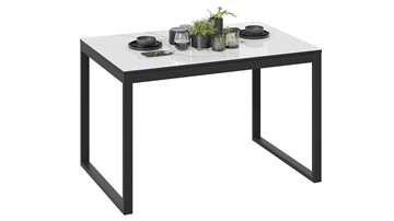 Кухонный раскладной стол Маркус Тип 1 (Черный муар, Стекло белый мрамор) в Чебоксарах
