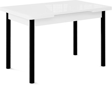 Обеденный раздвижной стол Милан-1 EVO, ноги металлические черные, стекло белое/серый в Чебоксарах