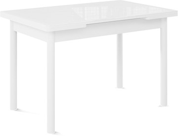 Кухонный стол раздвижной Милан-2 EVO, ноги белые, стекло белое/белый в Чебоксарах