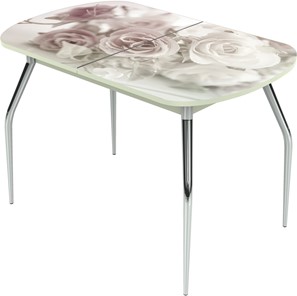 Обеденный раздвижной стол Ривьера исп.2 ноги метал. крашеные №24 Фотопечать (Цветы №41) в Чебоксарах