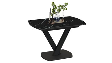 Раздвижной стол Салерно тип 1 (Черный муар/Стекло черный мрамор) в Чебоксарах