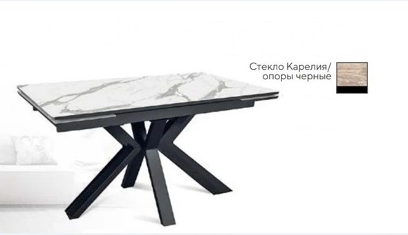 Кухонный раскладной стол SFE 140, керамика карелия мрамор/ножки черные в Чебоксарах - изображение