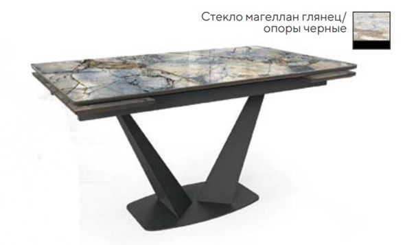 Кухонный раскладной стол SFV 140, стекло магеллан глянец/ножки черные в Чебоксарах - изображение