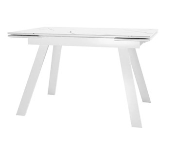 Кухонный раздвижной стол SKL 140, керамика белый мрамор/подстолье белое/ножки белые в Чебоксарах - предосмотр 1