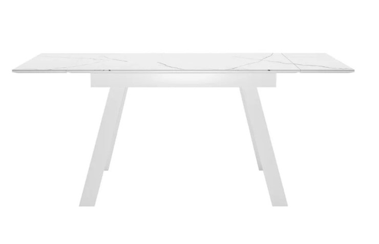 Кухонный раздвижной стол SKL 140, керамика белый мрамор/подстолье белое/ножки белые в Чебоксарах - изображение 2