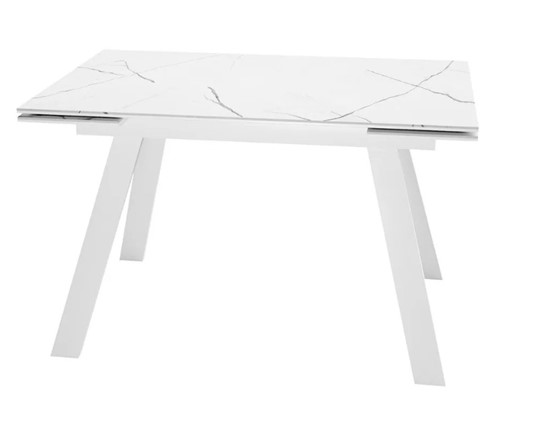 Кухонный раздвижной стол SKL 140, керамика белый мрамор/подстолье белое/ножки белые в Чебоксарах - изображение