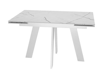 Кухонный стол раскладной SKM 120, керамика белый мрамор/подстолье белое/ножки белые в Чебоксарах