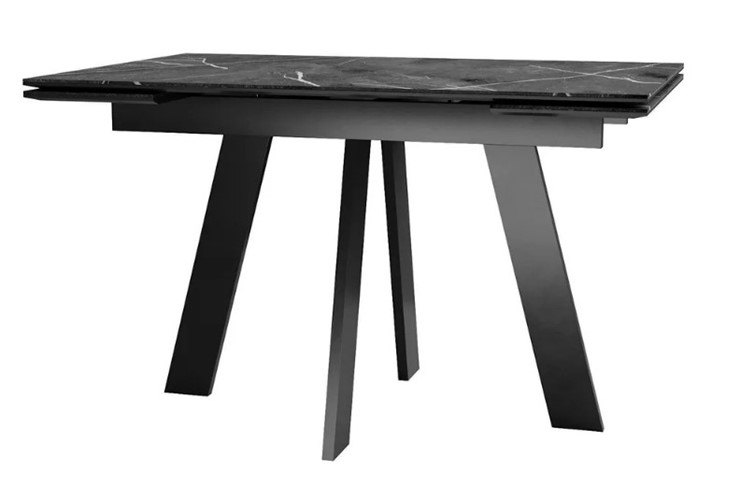 Кухонный стол раздвижной SKM 120, керамика черный мрамор/подстолье черное/ножки черные в Чебоксарах - изображение 1