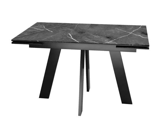 Кухонный стол раздвижной SKM 120, керамика черный мрамор/подстолье черное/ножки черные в Чебоксарах - изображение