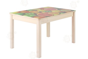 Кухонный стол раздвижной Айсберг-01 СТФ, дуб/фотопечать фрукты/ноги массив квадратные в Чебоксарах