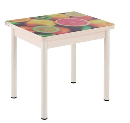 Кухонный пристенный стол СПА-01 СТФ, дуб молочный ЛДСП/стекло фрукты/36 прямые трубки крашеные белые в Чебоксарах - изображение