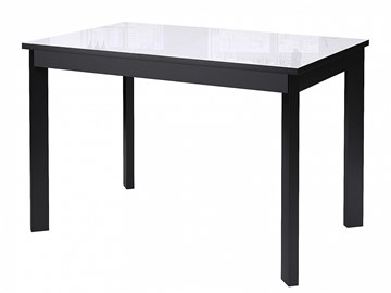Кухонный раздвижной стол Dikline Ls110, стекло белое/ножки черные в Чебоксарах