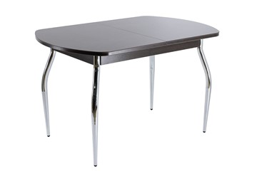 Кухонный стол раскладной ПГ-02 СТ1 венге/черное стекло/хром фигурные в Чебоксарах