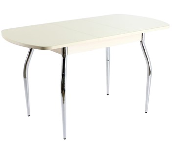 Кухонный раздвижной стол ПГ-01 СТ1, дуб молочный/белое стекло/35 хром гнутые в Чебоксарах