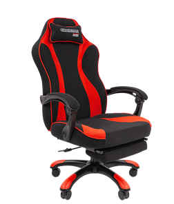 Кресло игровое CHAIRMAN GAME 35 с выдвижной подставкой для ног Ткань  черная / Ткань красная в Чебоксарах