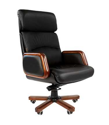 Кресло компьютерное CHAIRMAN 417 кожа черная в Чебоксарах - изображение