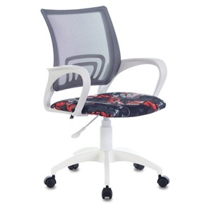 Офисное кресло Brabix Fly MG-396W (с подлокотниками, пластик белый, сетка, серое с рисунком "Graffity") 532404 в Чебоксарах