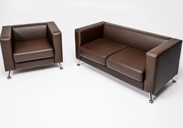 Комплект мебели Альбиони коричневый кожзам  диван 2Д + кресло в Чебоксарах