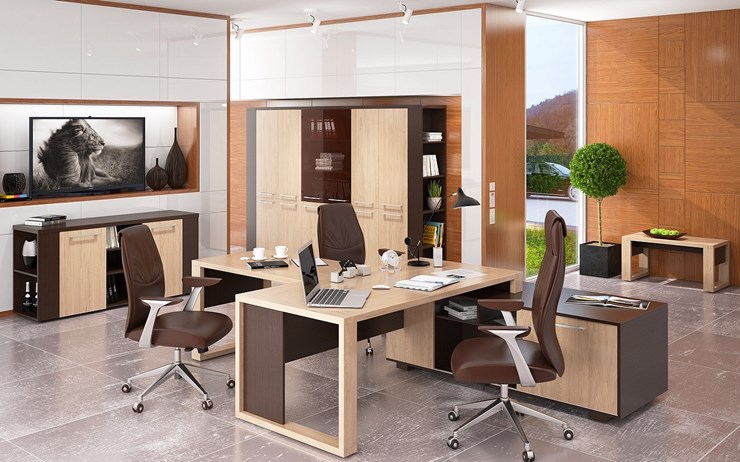 Кабинет руководителя ALTO с брифинг-приставкой, с низким и высокими шкафами в Чебоксарах - изображение