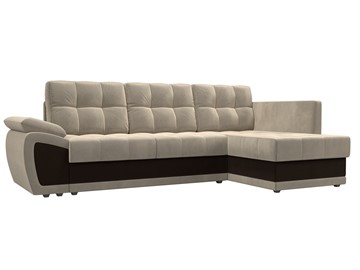 Угловой диван для гостиной Нэстор прайм, Бежевый/Коричневый (микровельвет) в Чебоксарах