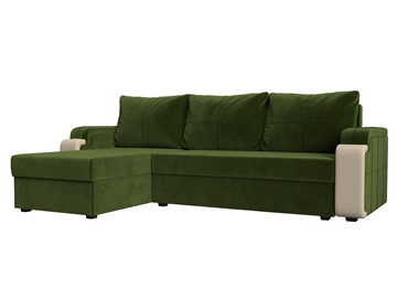 Угловой диван с оттоманкой Николь лайт, Зеленый/Бежевый (микровельвет/экокожа) в Чебоксарах
