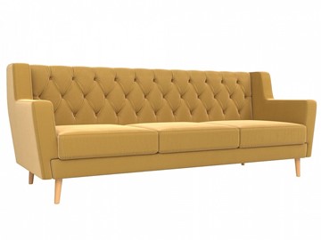 Прямой диван Брайтон 3 Люкс, Желтый, без механизма (микровельвет) в Чебоксарах