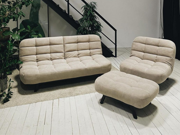Комплект мебели Абри цвет бежевый диван + кресло +пуф пора металл в Чебоксарах - изображение