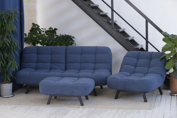 Комплект мебели Абри цвет синий диван+ кресло +пуф пора металл в Чебоксарах - изображение