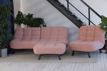 Комплект мебели Абри розовый кресло + диван + пуф опора металл в Чебоксарах