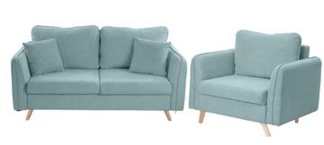 Комплект мебели Бертон голубой диван+ кресло в Чебоксарах
