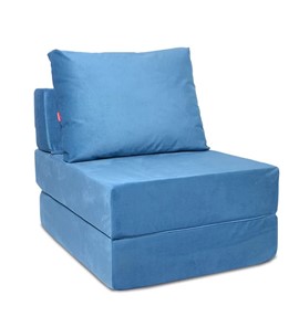 Бескаркасное кресло-кровать Окта, велюр синий в Чебоксарах