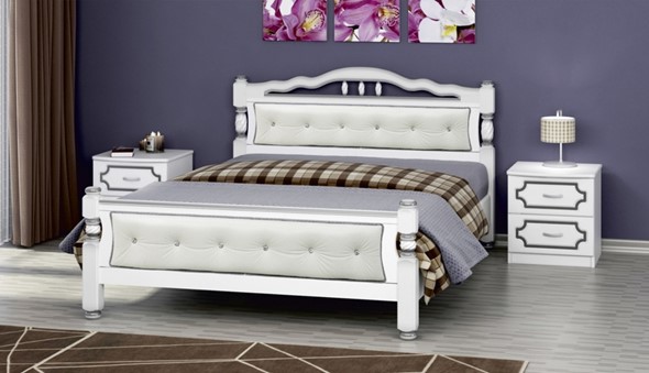 Кровать 1.5-спальная Карина-11 (Белый Жемчуг, светлая обивка) 140х200 в Чебоксарах - изображение