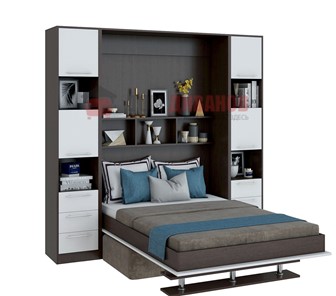 Кровать-шкаф с диваном Бела 1, с полкой ножкой, 1600х2000, венге/белый в Чебоксарах