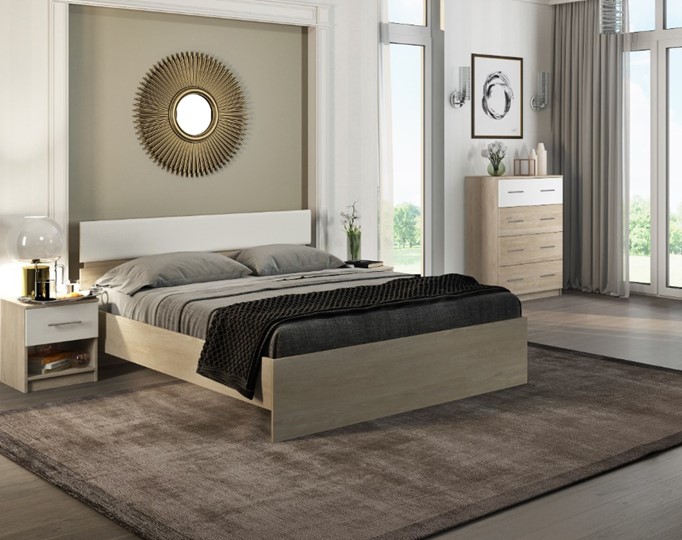 Кровать в спальню Светлана 1600, белый/дуб сонома в Чебоксарах - изображение 1