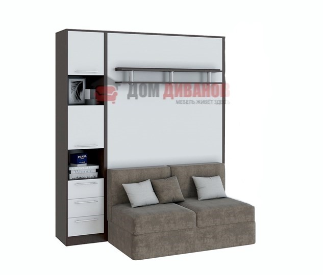 Кровать-шкаф с диваном Бела 1, с полкой ножкой с 1 пеналом, 1600х2000, венге/белый в Чебоксарах - изображение 1