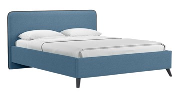 Двуспальная кровать с механизмом Миа, 160 Bravo blue (светло-синий) / кант Лайт 10 Велюр (коричневый) + кроватное дно в Чебоксарах