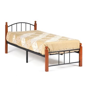 Односпальная кровать AT-915 дерево гевея/металл, 90*200 см (Single bed), красный дуб/черный в Чебоксарах