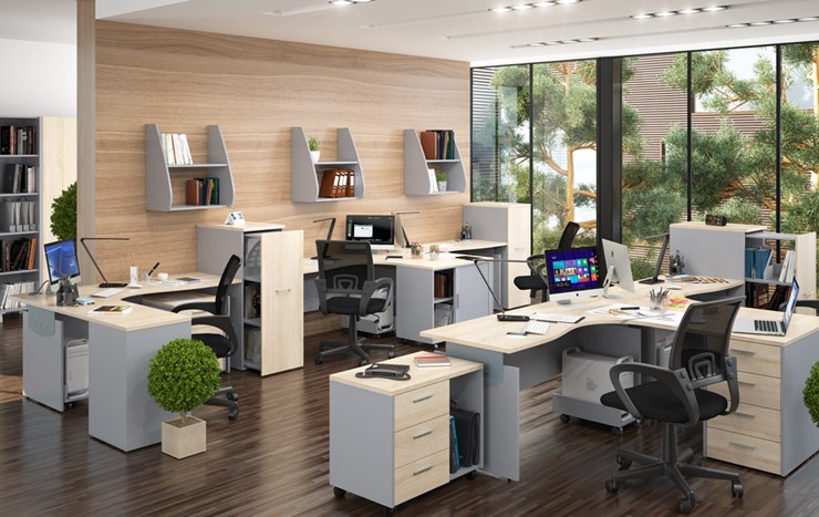 Набор мебели в офис OFFIX-NEW для 4 сотрудников с двумя шкафами в Чебоксарах - изображение 1