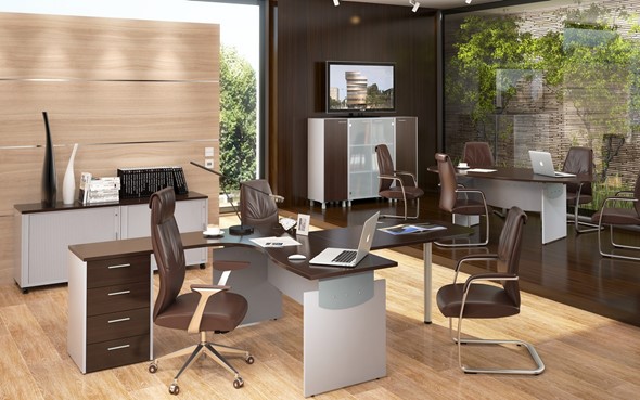 Офисный комплект мебели OFFIX-NEW для двух сотрудников и руководителя в Чебоксарах - изображение